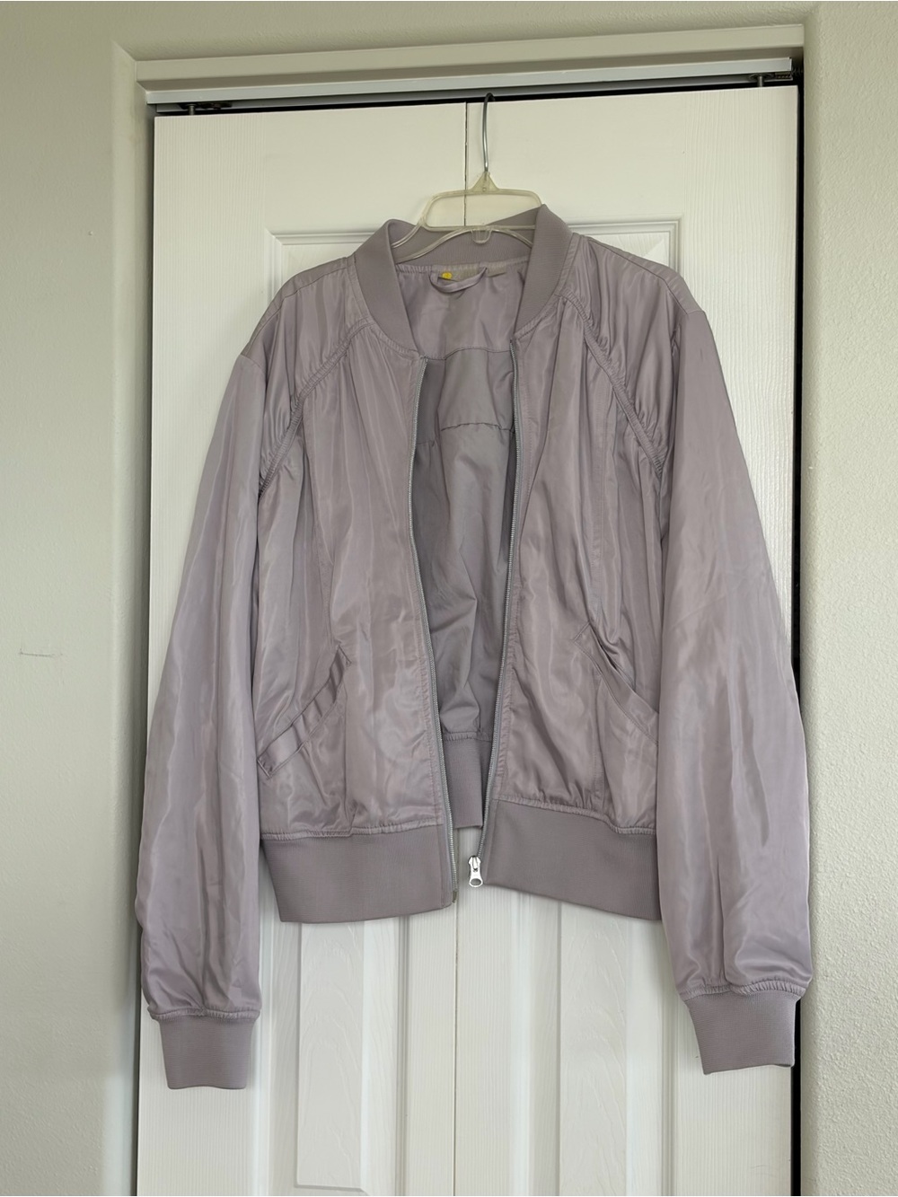 Light Lavender Gray Bomber Jacket - Women's Lightweight Zip Front